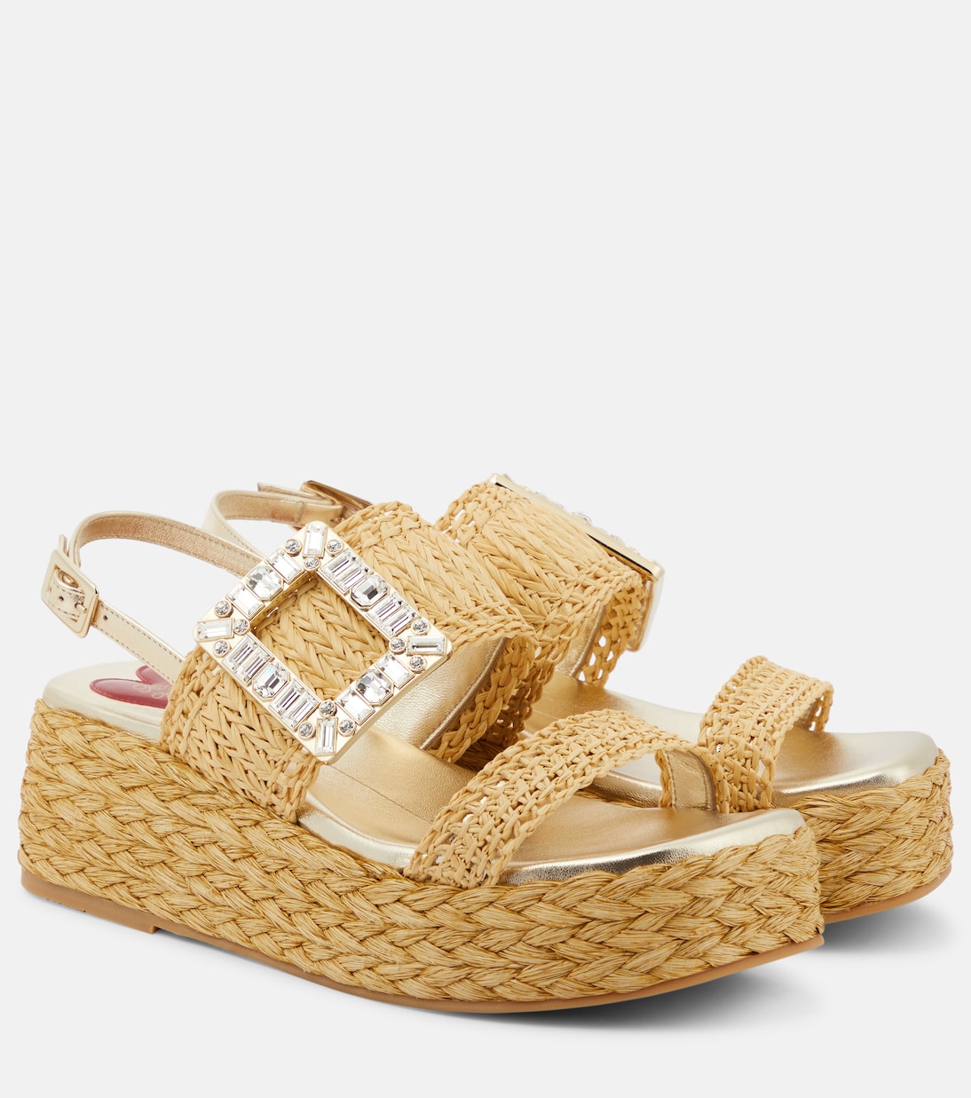 Босоножки на платформе из декорированной рафии Roger Vivier, Crema Chiaro+Oro