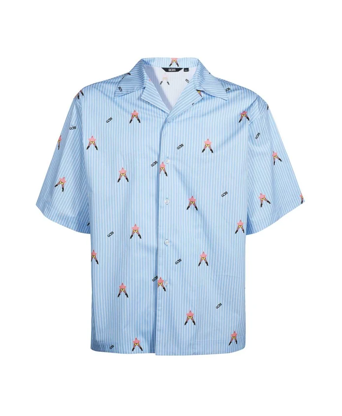 

Полосатая хлопковая рубашка с принтом по всей поверхности. Gcds, синий