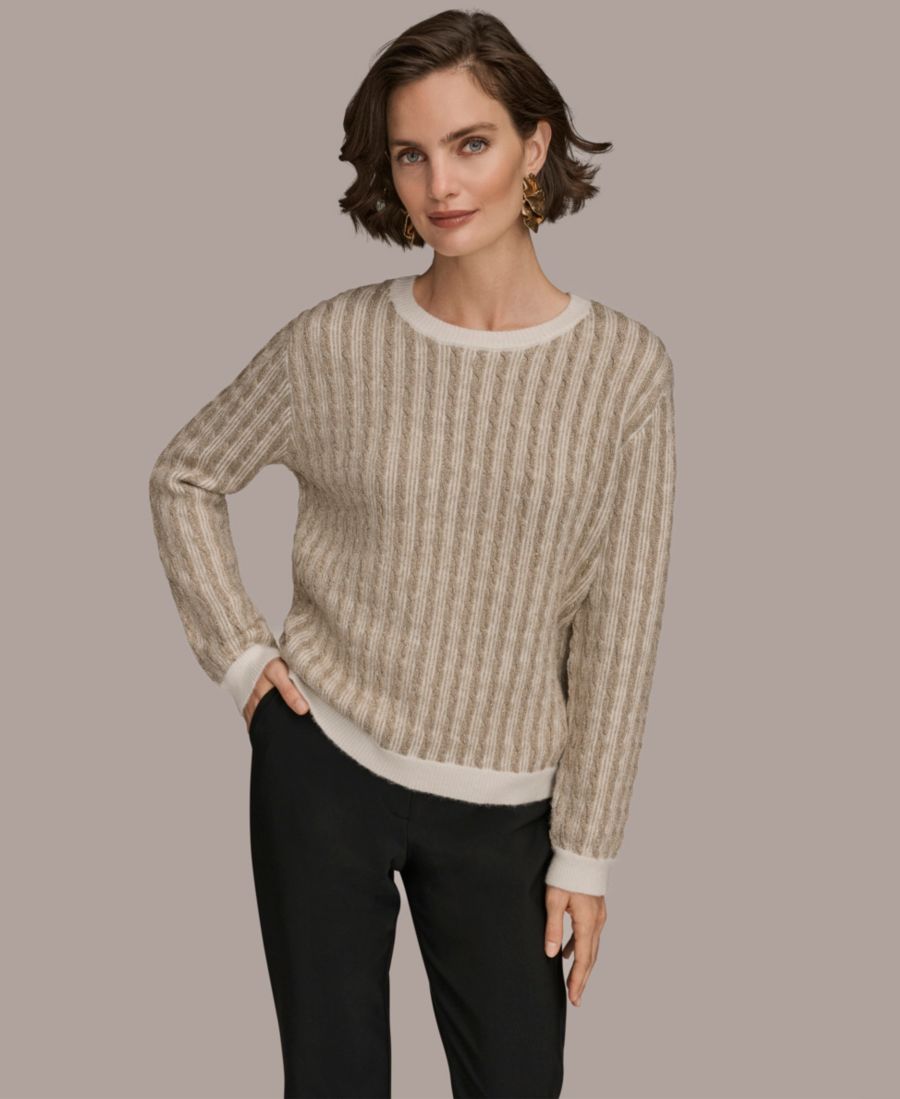 

Женский двухцветный свитер с длинными рукавами Donna Karan New York, Cream/Gold