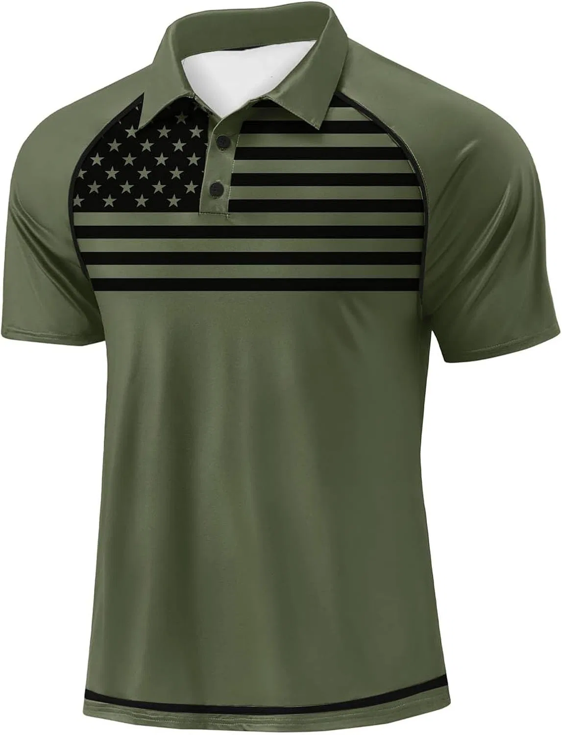 Полочная рубашка с коротким рукавом, патриотическая, с американским флагом, Army Green