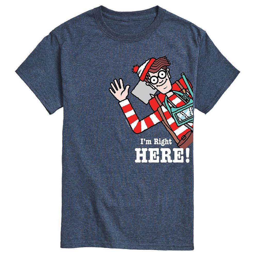 

Мужская футболка с графическим рисунком «Where's Waldo I'm Right Here» Licensed Character, цвет Heather Blue