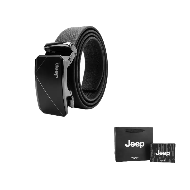 

Jeep Ремень мужской из коровьей кожи черный/Litchi Grain Black шириной 3,5 см
