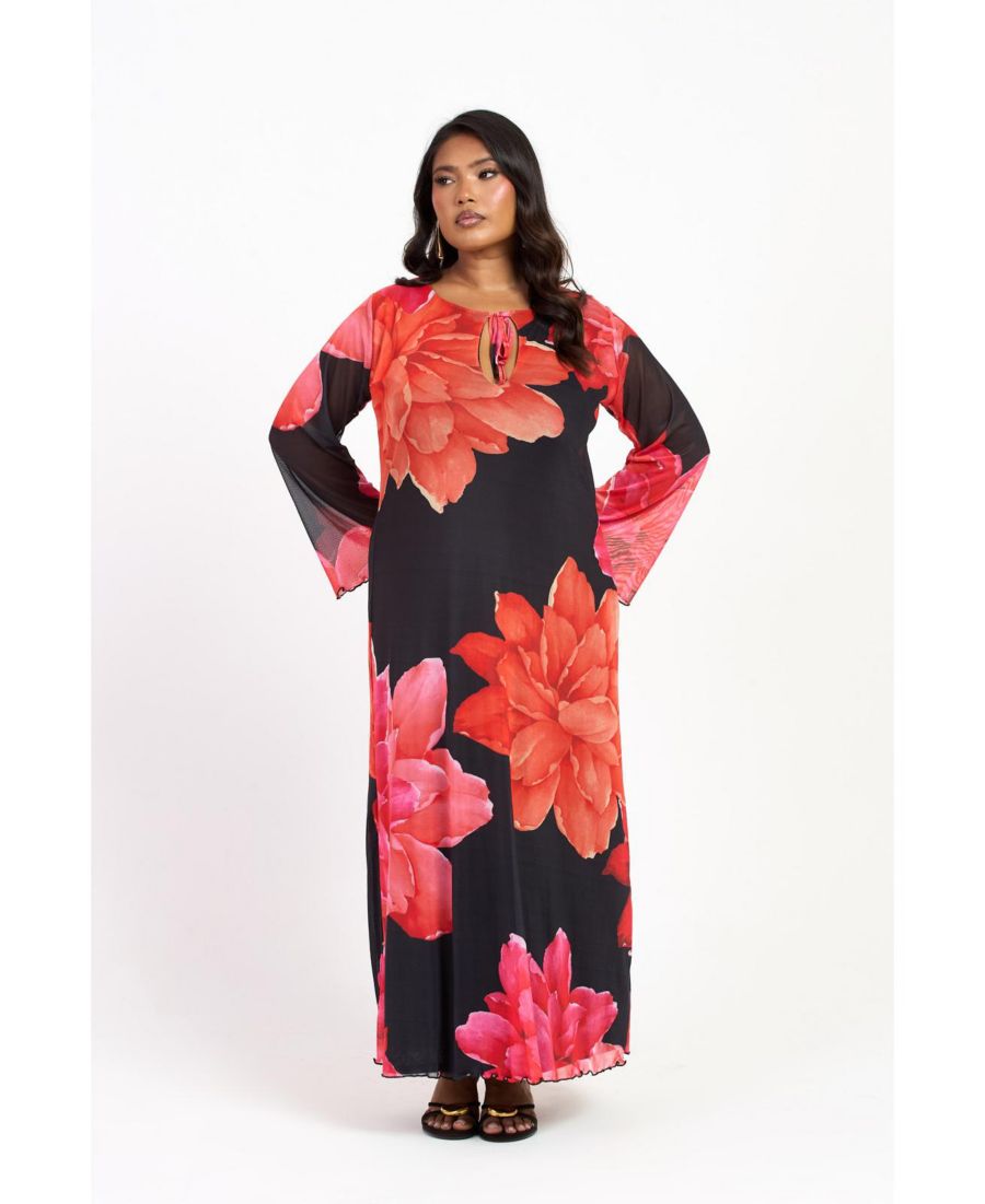 

Женское длинное платье с длинными рукавами и цветочным принтом FASHION-SZN CURVE, Black