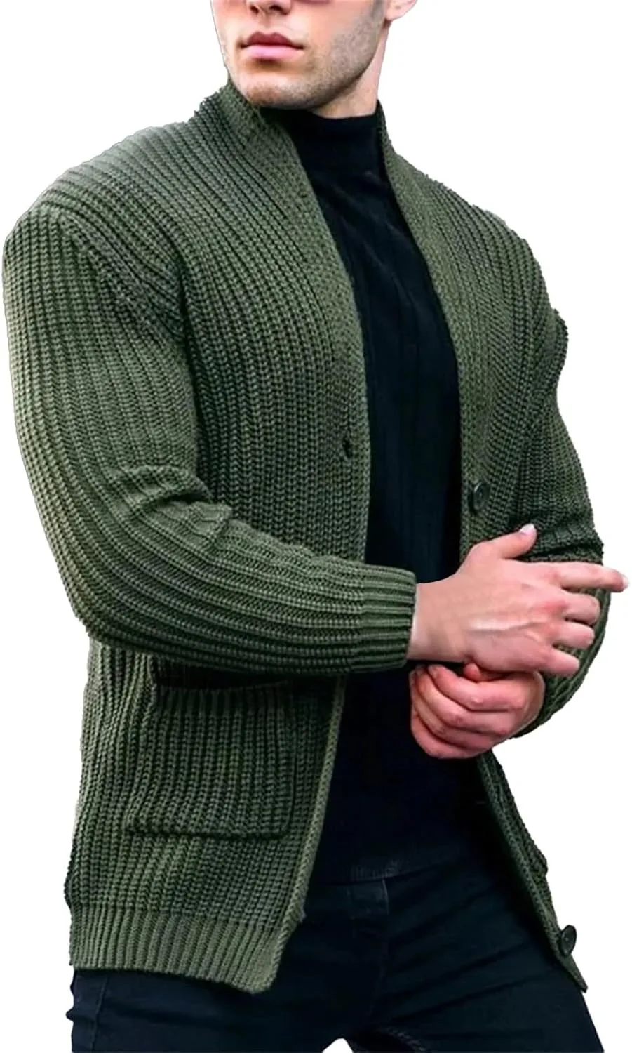 

Кардиган для мужчин на пуговицах, вязаный, с длинными рукавами и карманами xoxingysm