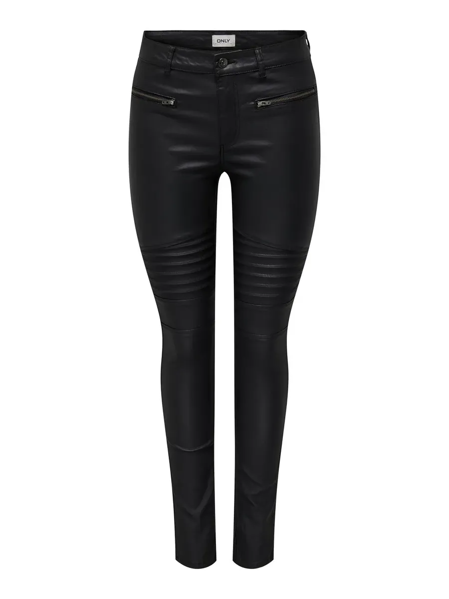 

Only брюки из искусственной кожи "ONLBINY-NYA MW COATED ZIP PANT PNT", с байкерскими деталями, черный