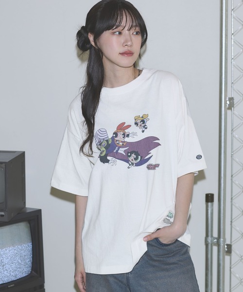 

Футболка с коротким рукавом, круглым вырезом, пигментированная, Buyer's Select/DISCUS x Powerpuff Girls, белый