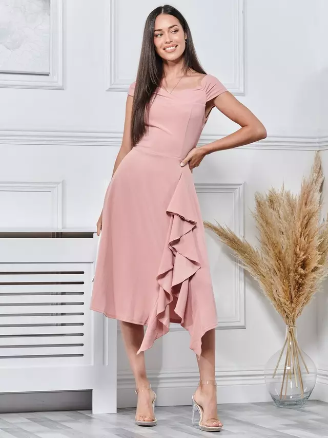 

Платье Jolie Moi Skylar Off Shoulder Ruffle Hem, цвет dusty/pink