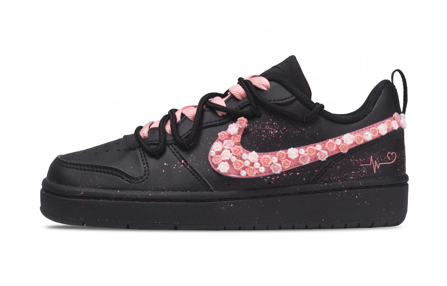 Nike Court Borough Sweetheart Floral Charm 2.0 нескользящие, устойчивые к скольжению низкие кеды для скейтборда black детские — фото 3