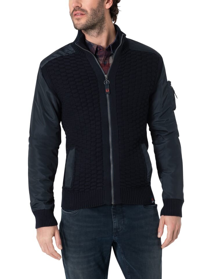 

Переходная куртка Timezone Strick-Bomberjacke 3D-Schachbrettmuster Turtleneck, темно-синий