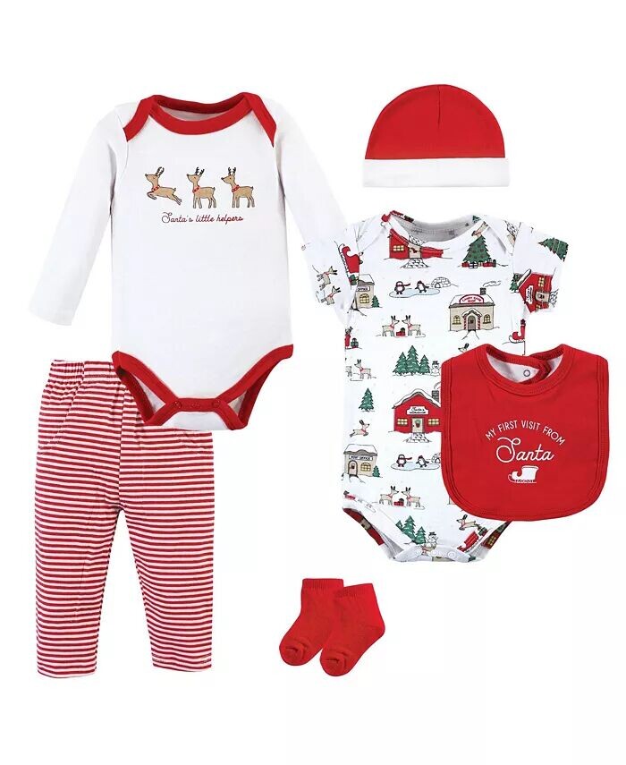 

Комплект унисекс из хлопка для маленьких мальчиков, Северный полюс Hudson Baby, красный