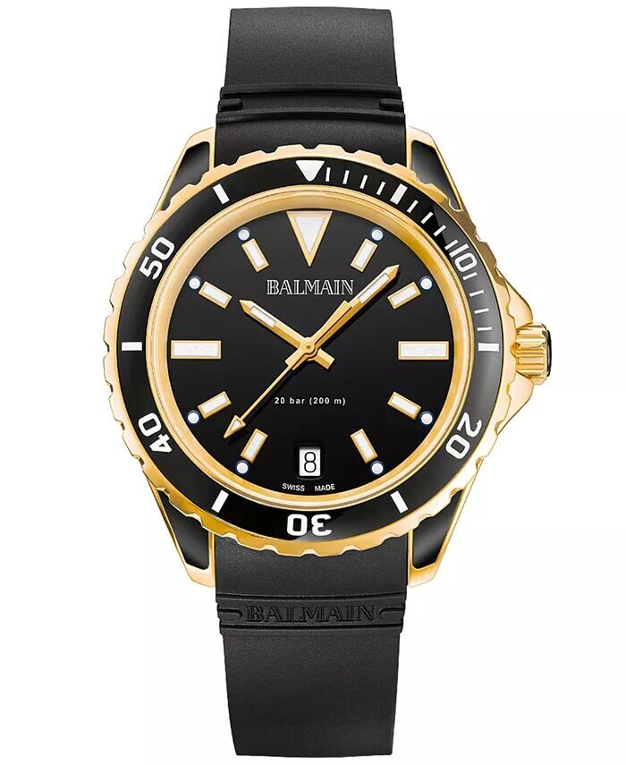 

Женские швейцарские часы Ophrys с черным каучуковым ремешком, 39 мм Balmain