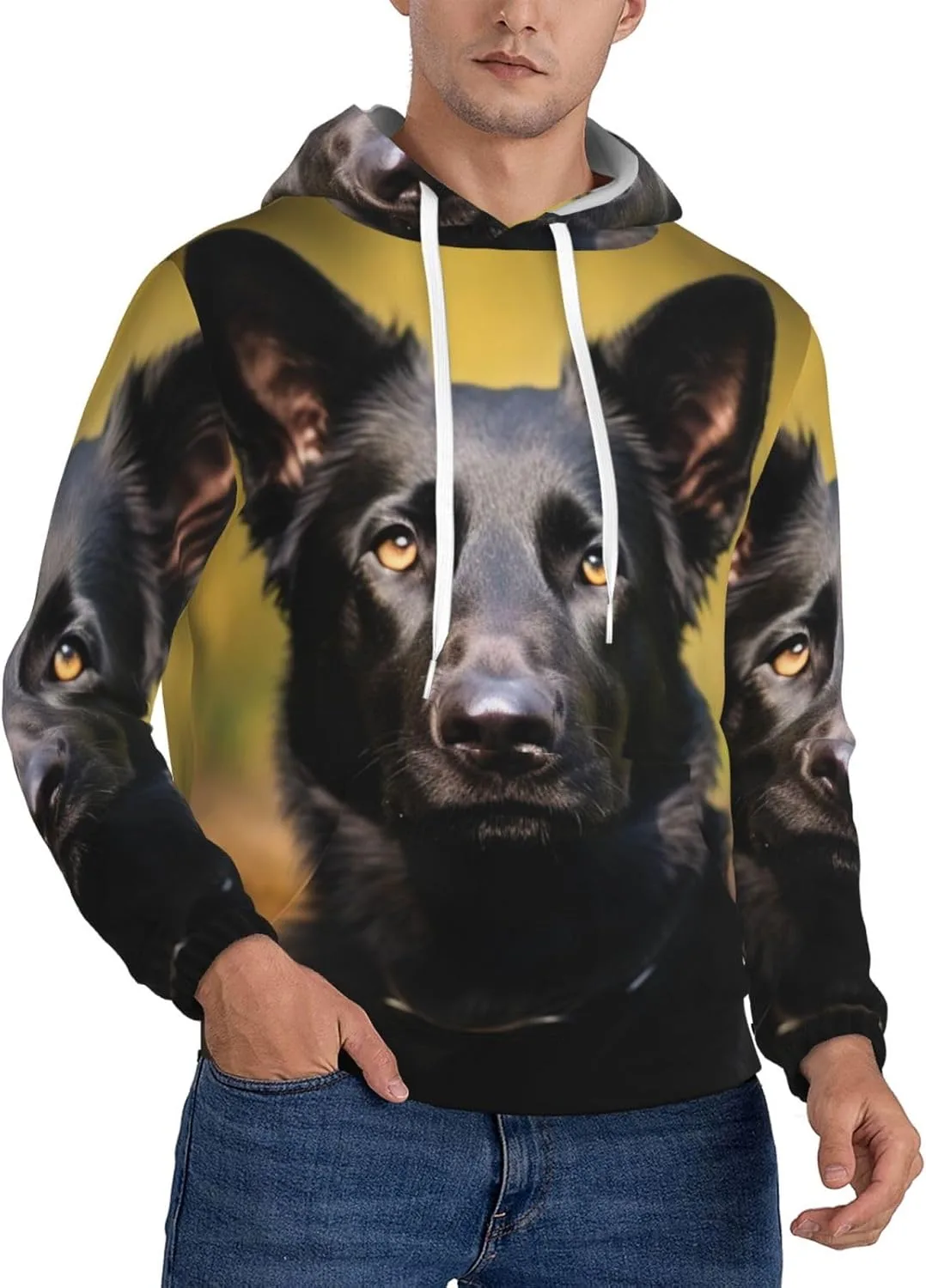 

Мужская флисовая толстовка с капюшоном, черная с немецкой овчаркой KKLWEGU