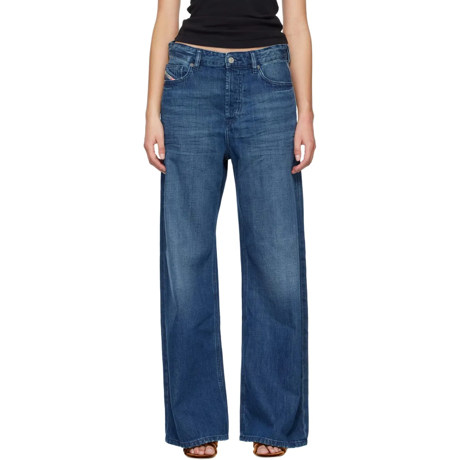 Джинсы женские dark blue, широкие, средней посадки DIESEL
