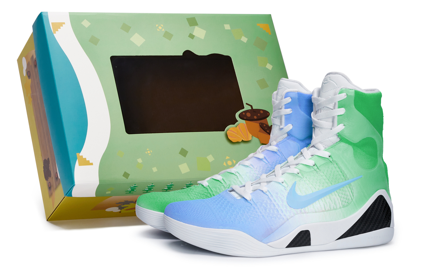 Кроссовки Nike Kobe 9 противоскользящие высокие баскетбольные унисекс белый черный синий зеленый — фото 2