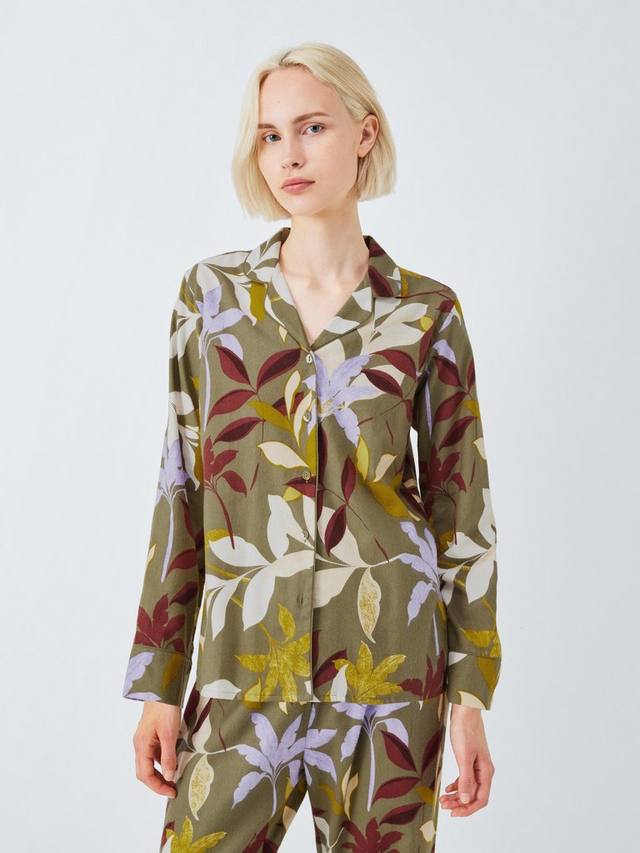 

Пижамный комплект из мягкого хлопка с принтом листьев John Lewis, Khaki