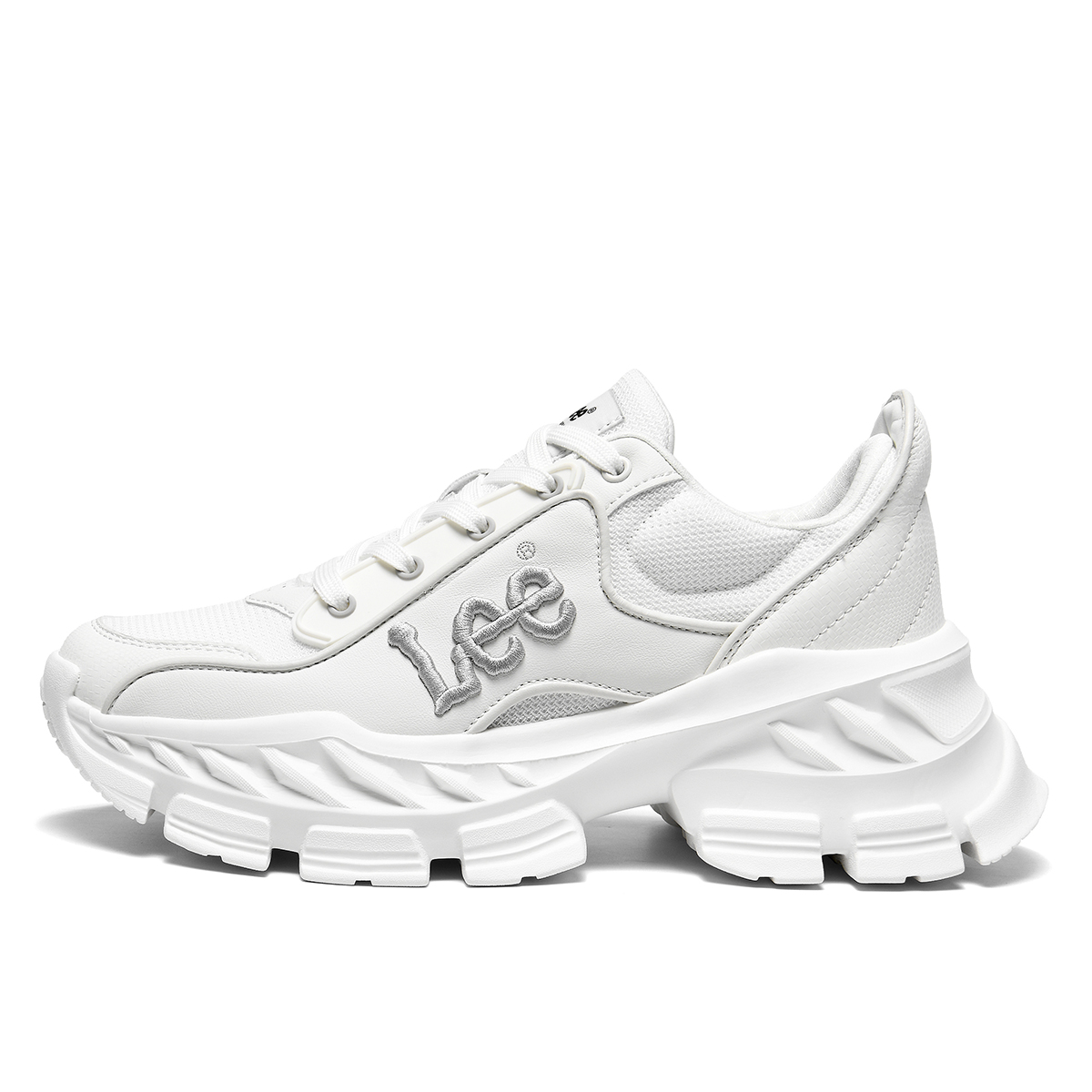 

Модные универсальные кроссовки на платформе, увеличивающие рост, с низким верхом и массивным верхом для мужчин Lee, White