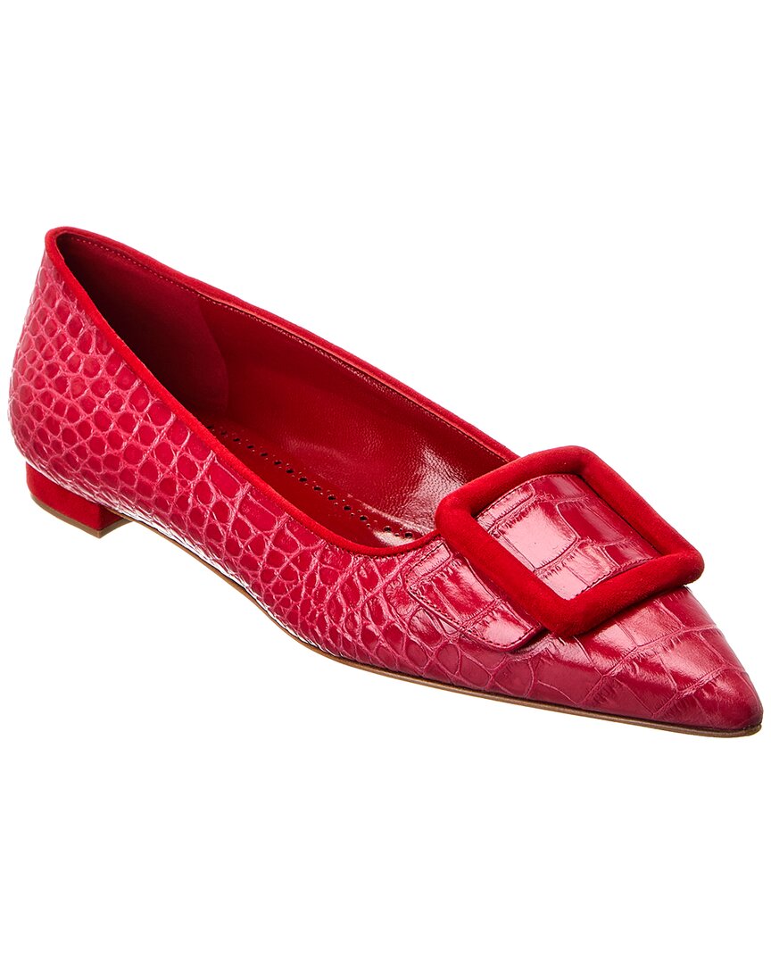 Маносандалии Manolo Blahnik Maysale из тисненой кожи, красный
