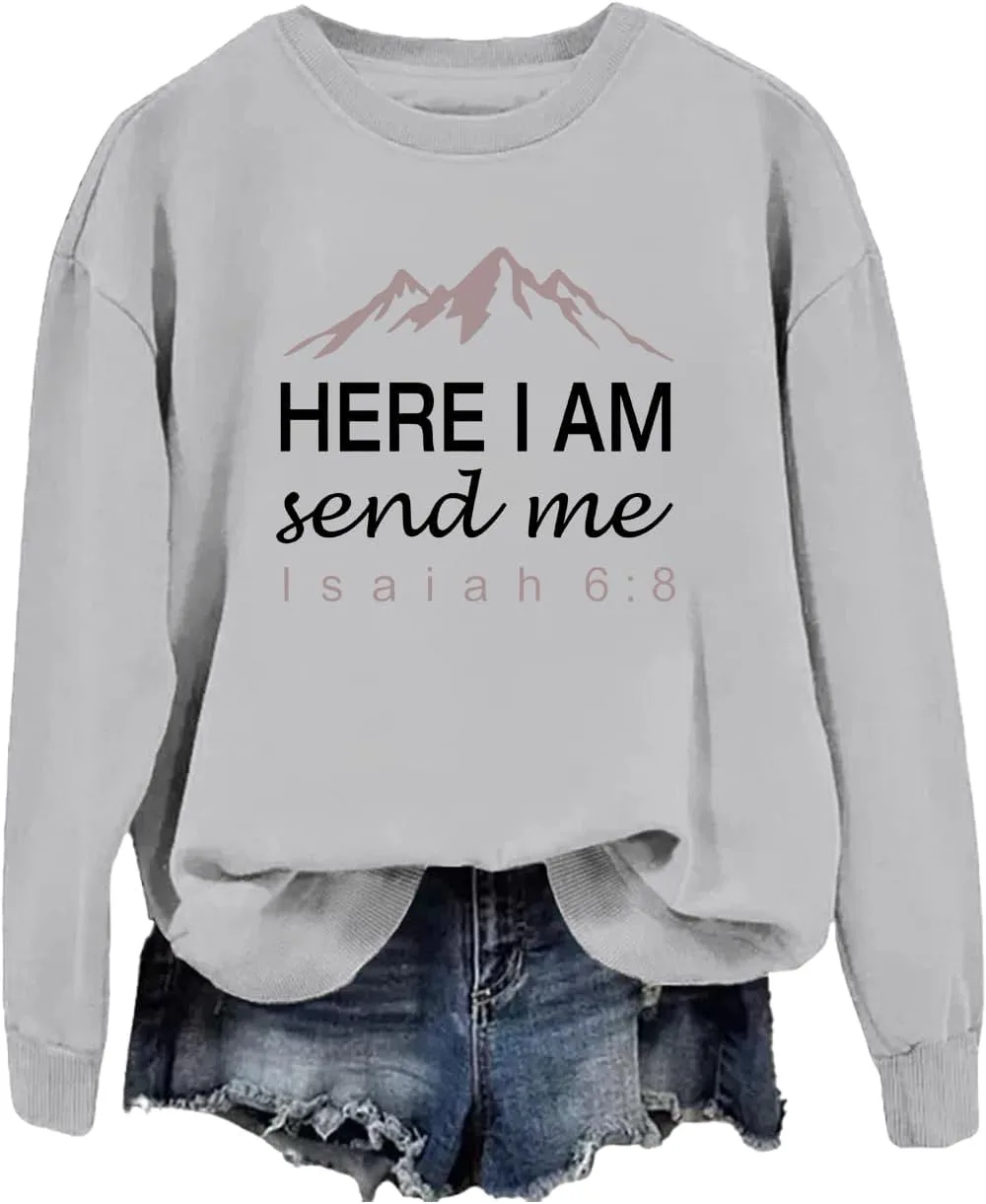 Футболка с принтом Here I Am Send Me Isaiah 6:8, длинный рукав