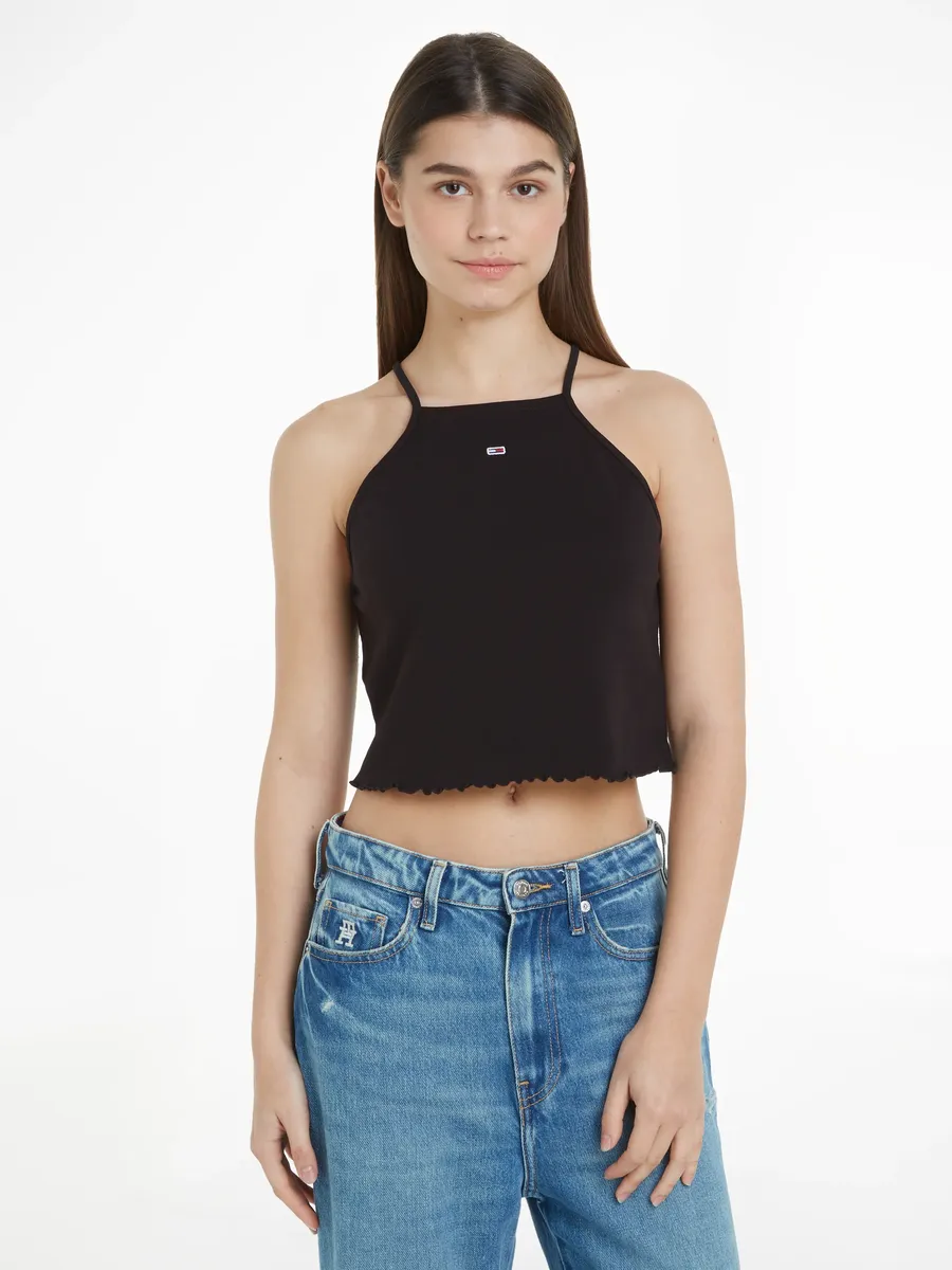 

Топ Tommy Jeans "спагетти" TJW SLIM CRP BABYLOCK RIB TOP ", с волнистым краем, черный