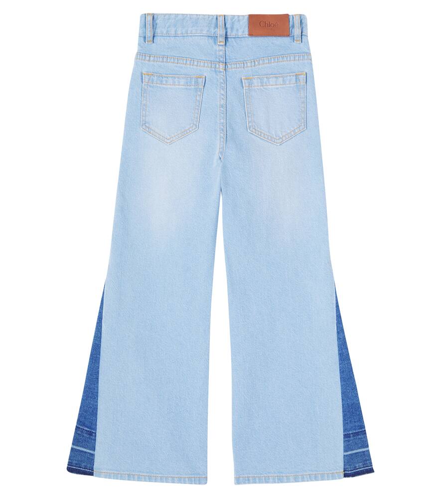 Джинсы-клеш с цветными блоками Chloé Kids, Denim Blue — фото 4