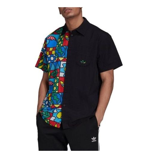 

Рубашка originals artist shirt printing button short sleeve black Adidas, черный