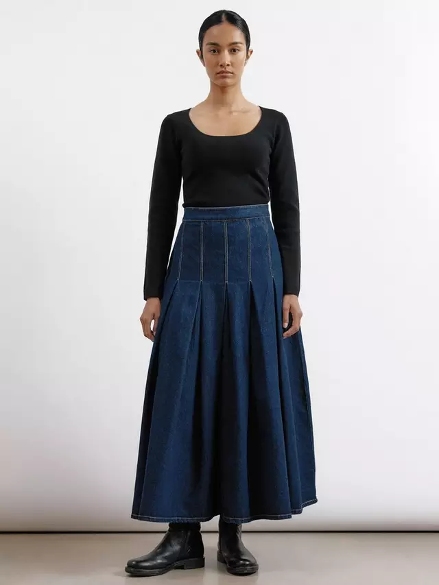 

Юбка Albaray Midi Pleat Denim, цвет dark wash indigo