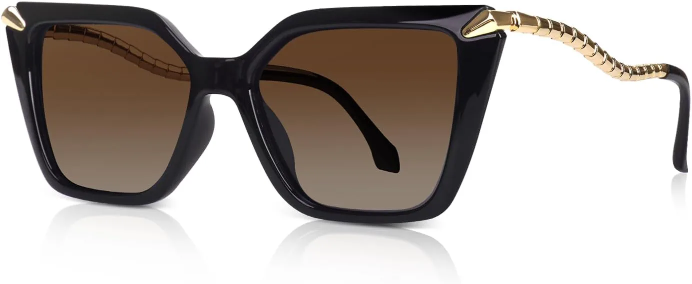 

Солнцезащитные очки DrRelax Big Square для женщин, ретро-модель, поляризованные, с металлическим покрытием, защита от УФ-излучения UV 400, Black/ Gradient Brown