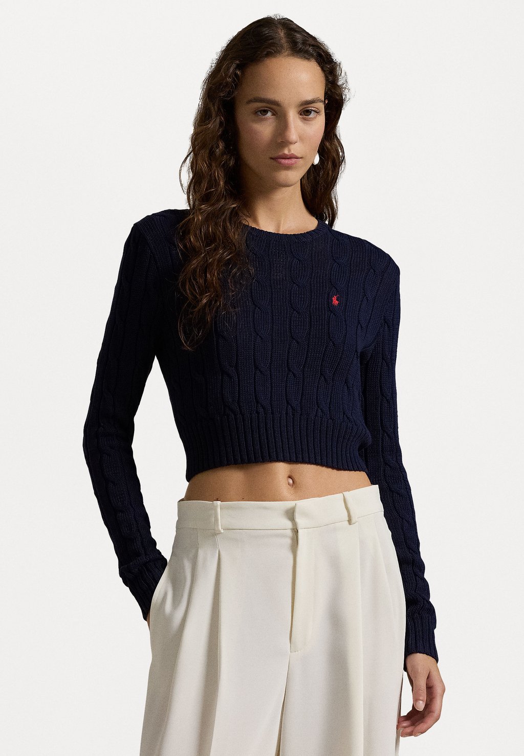 

Джемпер CROPPED CABLE KNIT COTTON SWEATER Polo Ralph Lauren, темно-синий