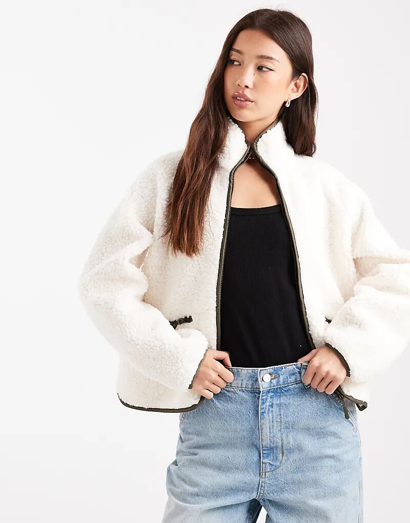 

Кофта на молнии из искусственного флиса с задней панелью Threadbare цвета экрю и хаки