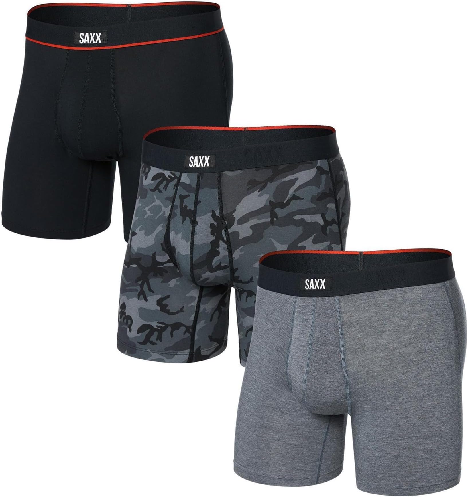

Боксеры SAXX UNDERWEAR Vibe Extra Super Soft Boxer Brief Fly 3-Pack, цвет Wood Camo/Grey Heather/Black