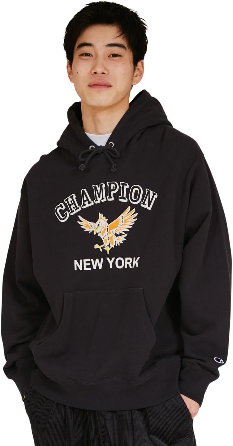 

Толстовка с длинными рукавами, 100% хлопок, хлопок производства США, свободный крой, графический логотип, толстовка с капюшоном, мужская повседневная Champion, черный