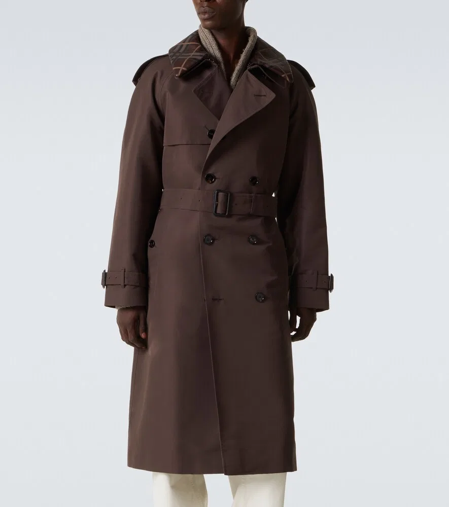 Тренч Burberry Шелковый Хлопковый в Клетку, Классический Воротник, Коричневый — фото 3