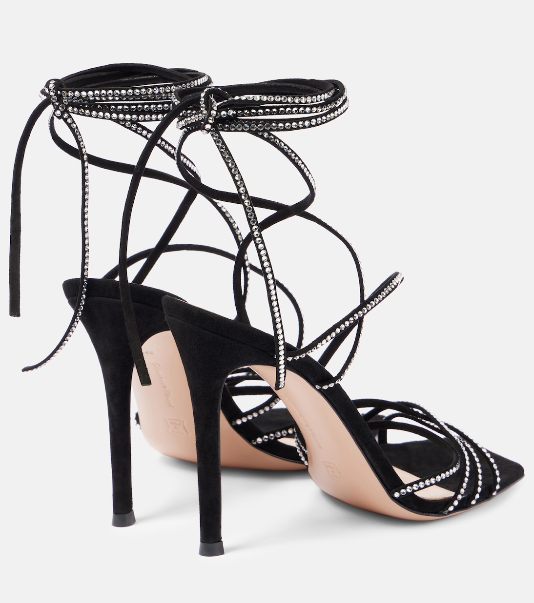 Босоножки из замши с декором Ankletie 105 Gianvito Rossi, черный — фото 4