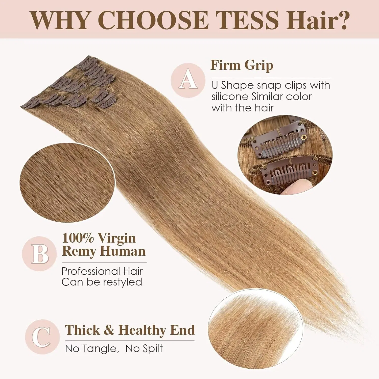 Накладные пряди «Clip-In» из натуральных волос Remy от Tess Tess, Dark Blonde — фото 3