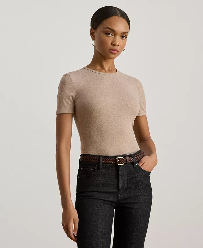 

Женская футболка с эластичным хлопковым круглым вырезом Lauren Ralph Lauren, загар/бежевый
