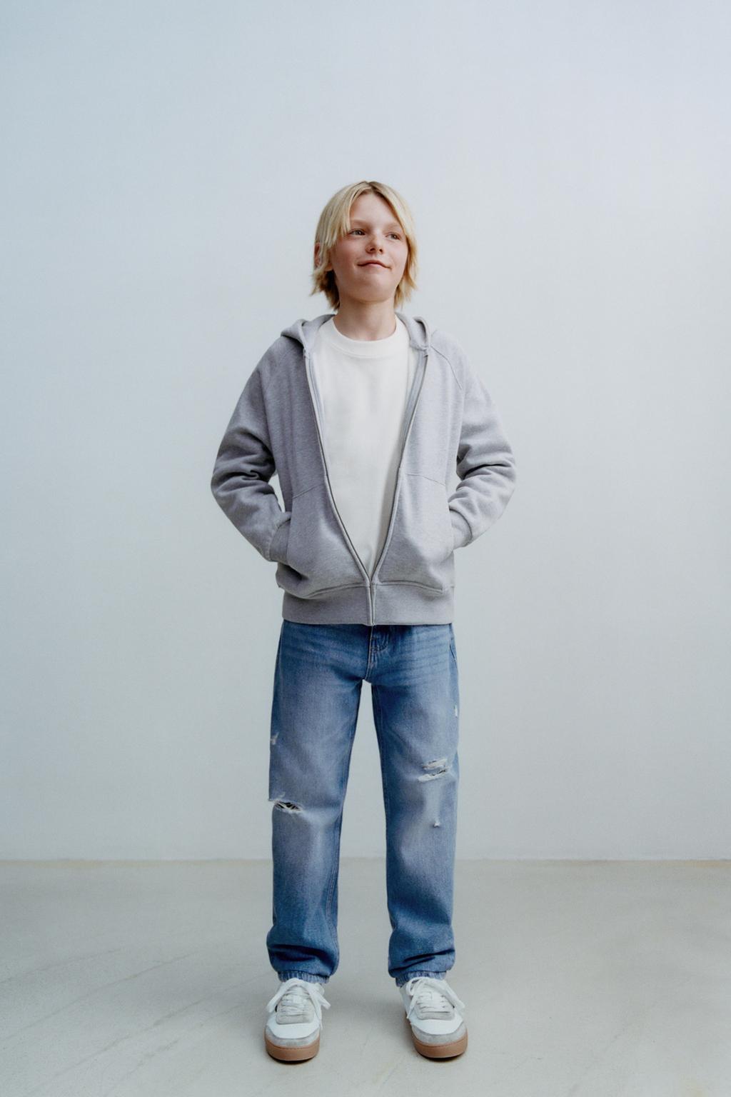 

Стандартные рваные джинсы ZARA, средне-синий