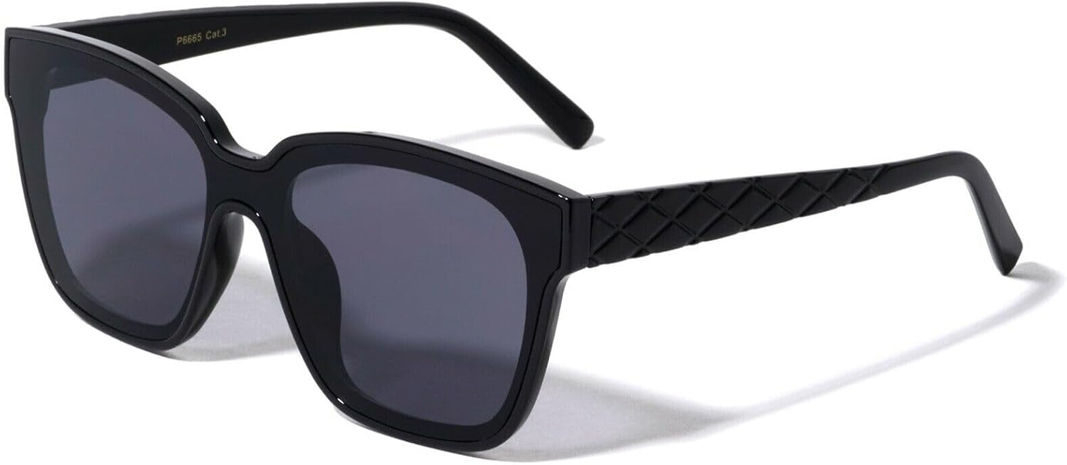 

Женские солнцезащитные очки Dweebzilla Oversized с роговым стеганым покрытием и квадратными линзами, большие, модные, с защитой от УФ-излучения UV400, гибридные, Black Frame - Black Super Dark Lens