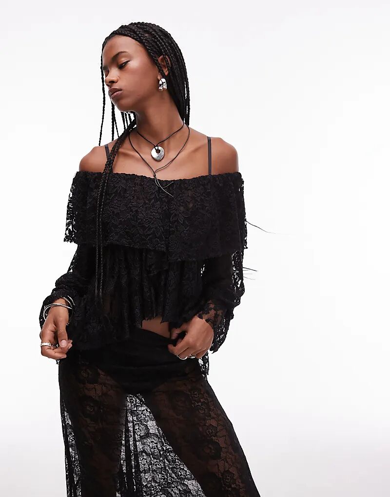 

Объемная блузка ASOS DESIGN с кружевной оборкой черного цвета