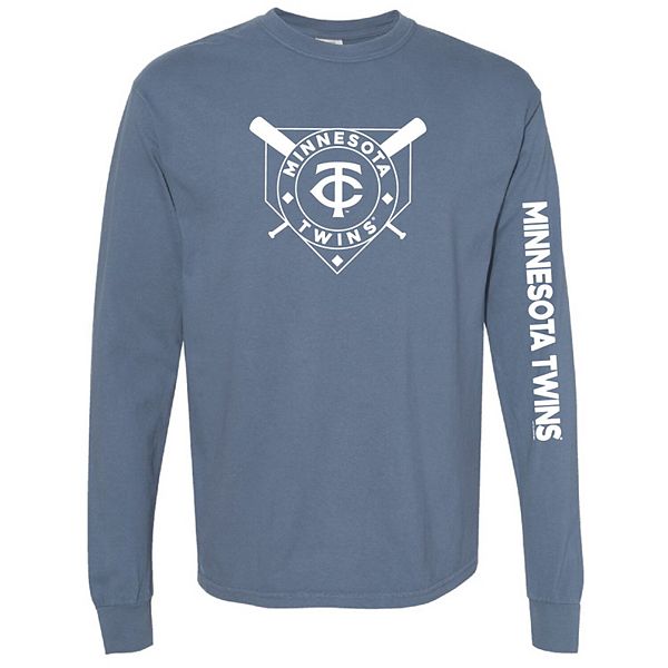 

Женская футболка с длинным рукавом Minnesota Twins пигментного окраса в темно-синем цвете Soft As A Grape