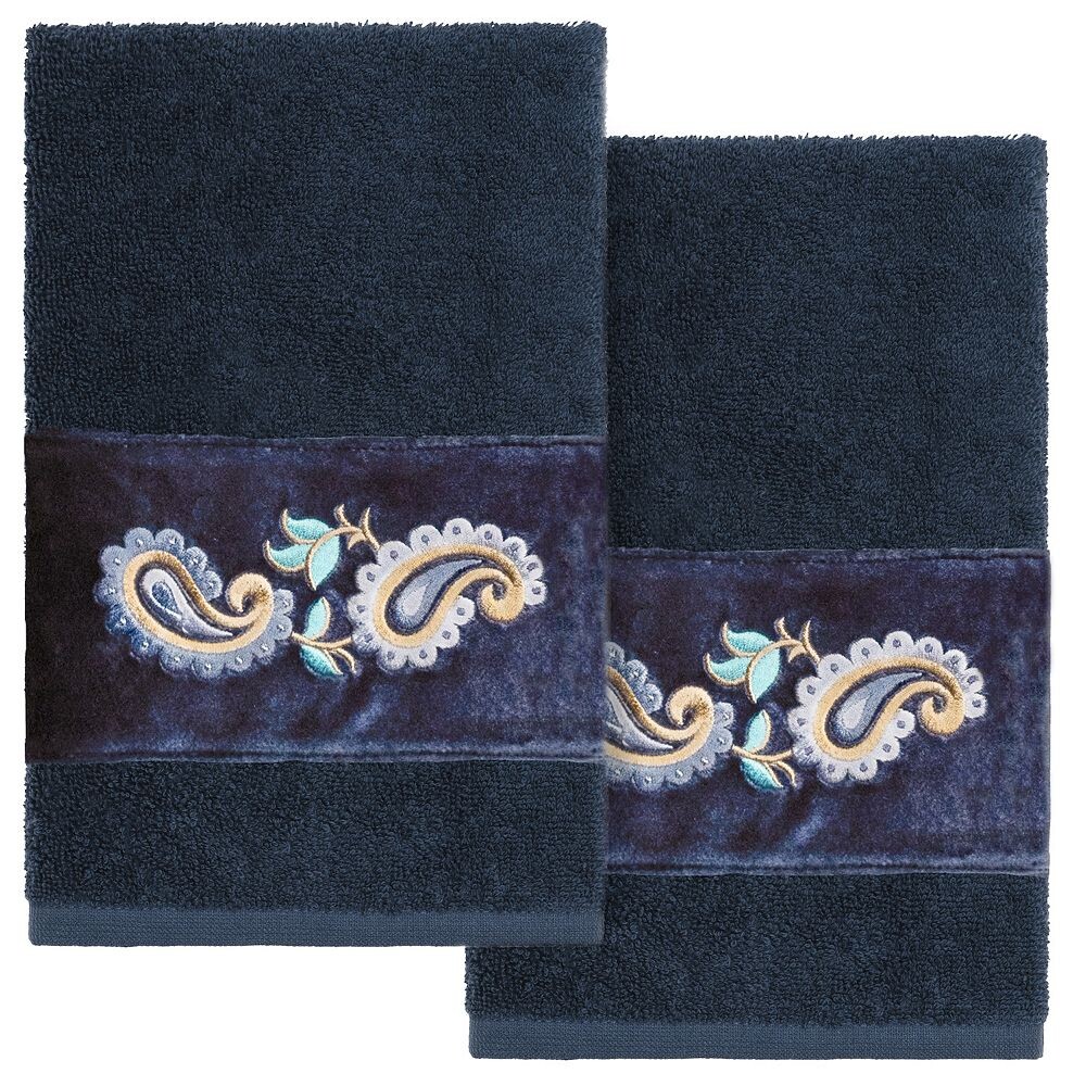 

Linum Home Textiles Турецкий хлопок Mackenzie Набор украшенных полотенец для рук из 2 предметов, темно-синий