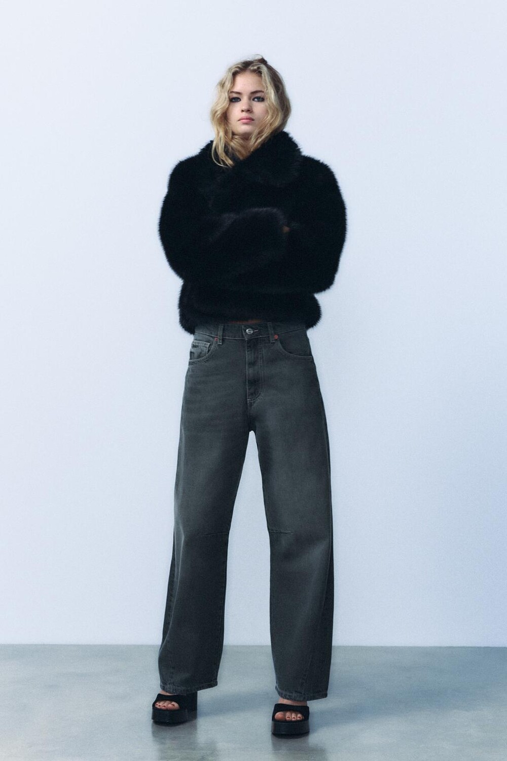 

Джинсы TRF baggy balloon со средней посадкой ZARA, сине-серый
