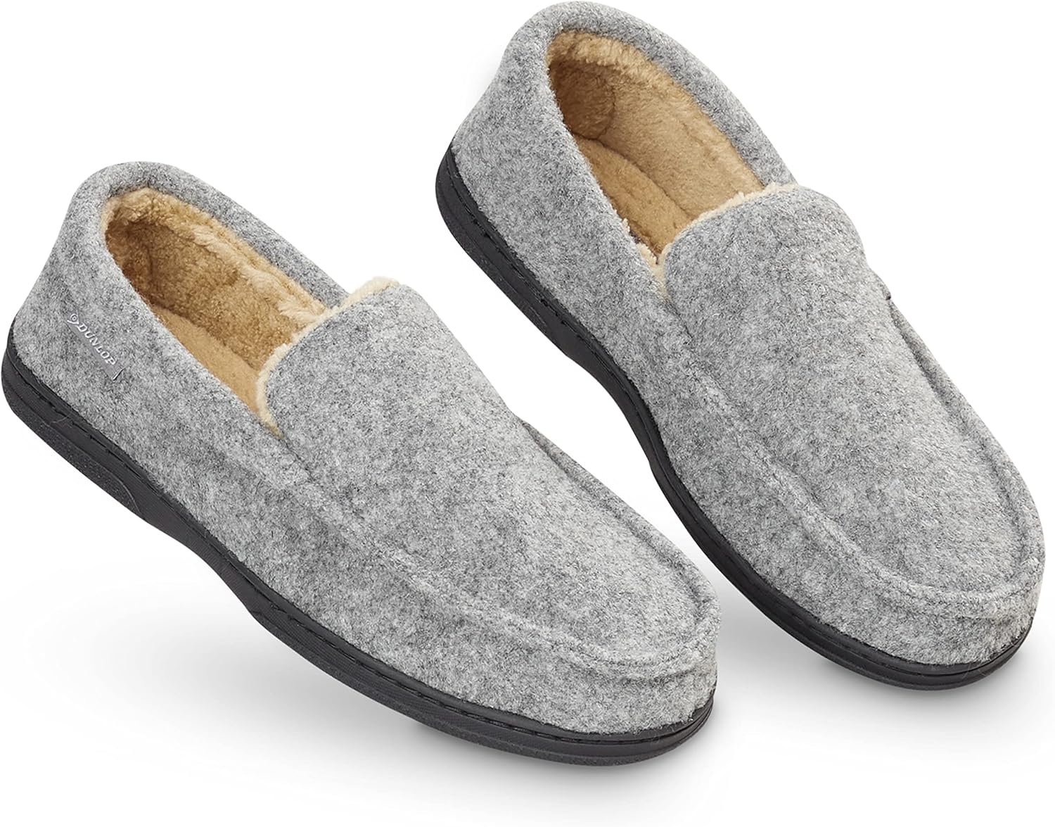 

DUNLOP Мокасины-тапочки для мужчин, лоферы, тапочки из искусственного меха, резиновая подошва, домашние тапочки из пены с эффектом памяти, обувь для дома, подарок для мужчин, серый