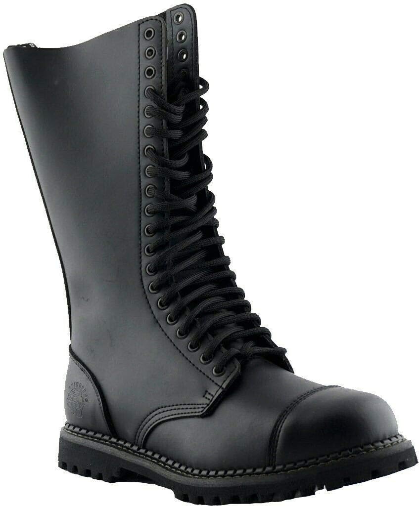 

Grinders King Unisex черные длинные кожаные ботинки Military Punk Steel с носком и застежкой на 20 люверсов
