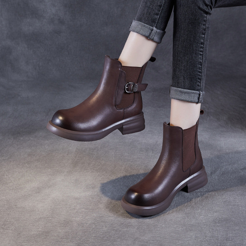Devanro Женские короткие челси на каблуке 4 см тёмно-коричневые, цвет Dark Brown — фото 2