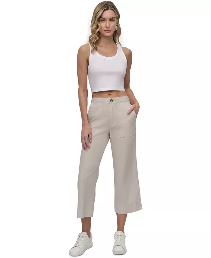 

Женские укороченные льняные брюки с широкими штанинами DKNY Jeans, коричневый/бежевый