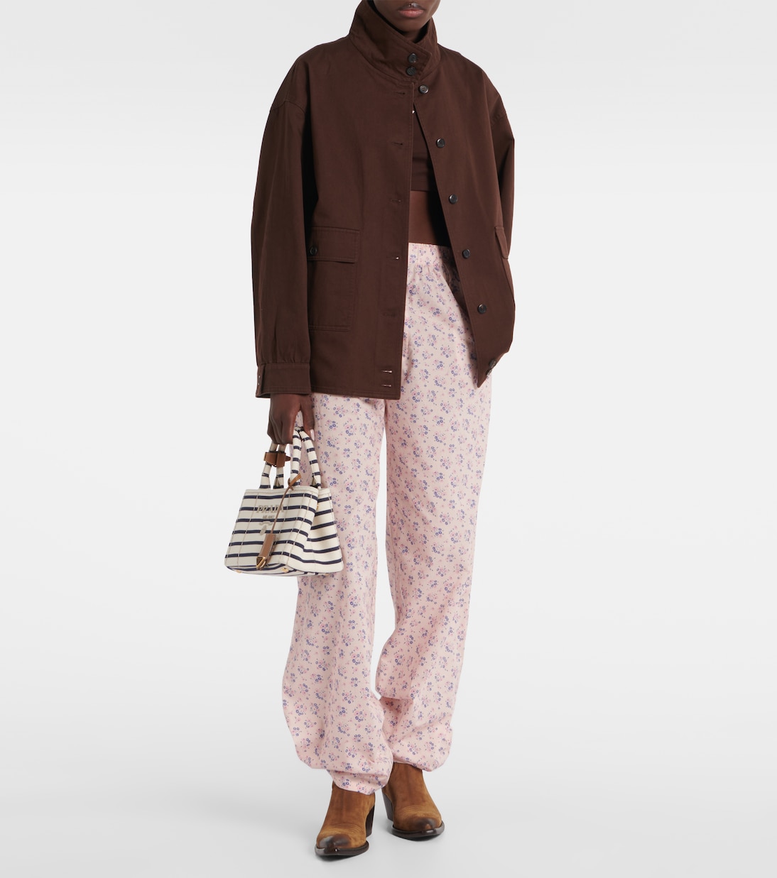 Хлопковая полевая куртка свободного кроя Prada, Cacao — фото 2