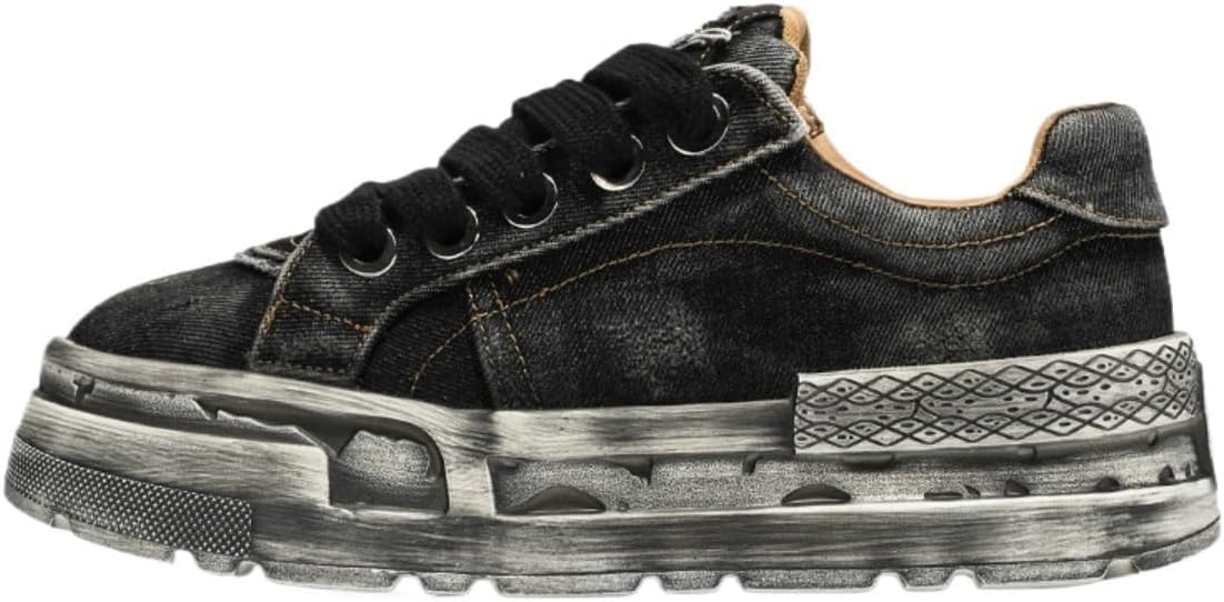 

Винтажные джинсовые кроссовки для мужчин с мягкой подошвой на платформе для повседневных прогулок, путешествий и повседневной ношения, с оверсайз-хлопковыми шнурками, изношенной подошвой и дышащей подкладкой Ctkvbmeoi, черный