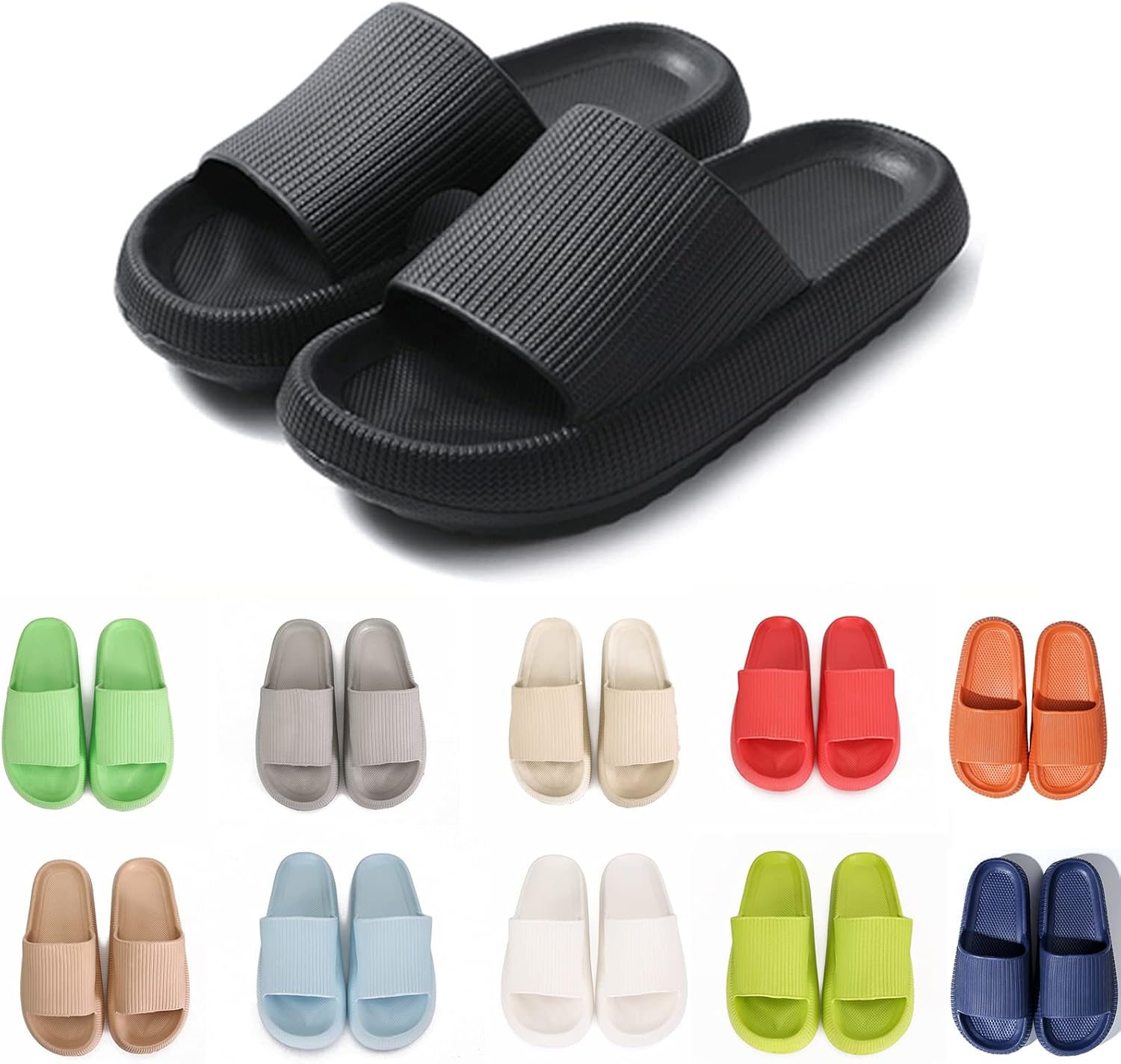 

Тапочки rosyclo Cloud для женщин и мужчин с массажной толстой подошвой, противоскользящие для душа, супер мягкие уютные тапочки для дома, для использования внутри и снаружи, черный