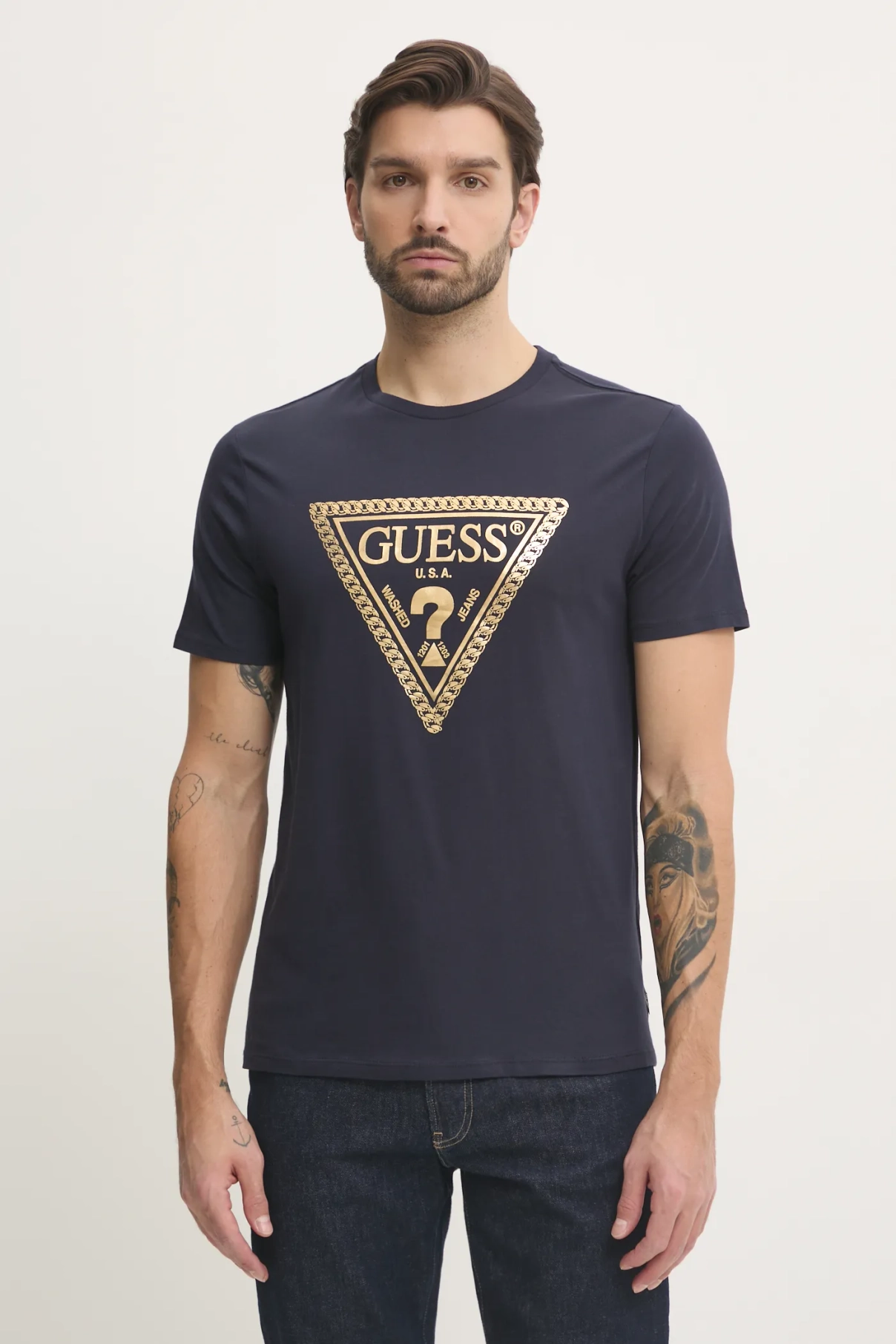 

Хлопковая футболка Guess, темно-синий
