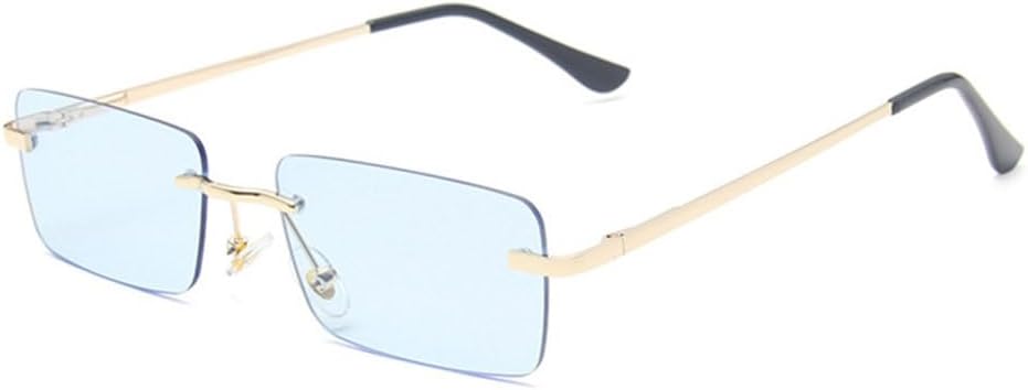 

LVTFCO Винтажные прямоугольные солнцезащитные очки без оправы с металлическими линзами, модные женские очки с прозрачными линзами цвета океана, защита от УФ-излучения UV400, Blue